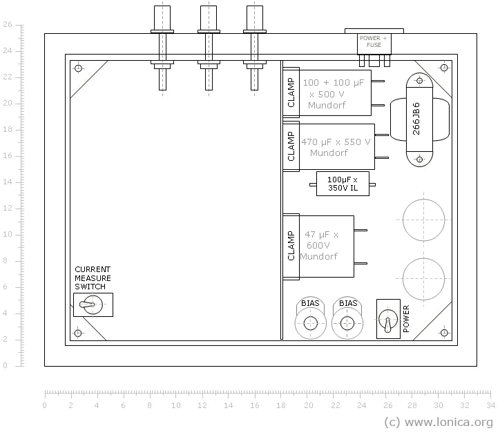 Arrangement of Parts of the Power Supply. Top View